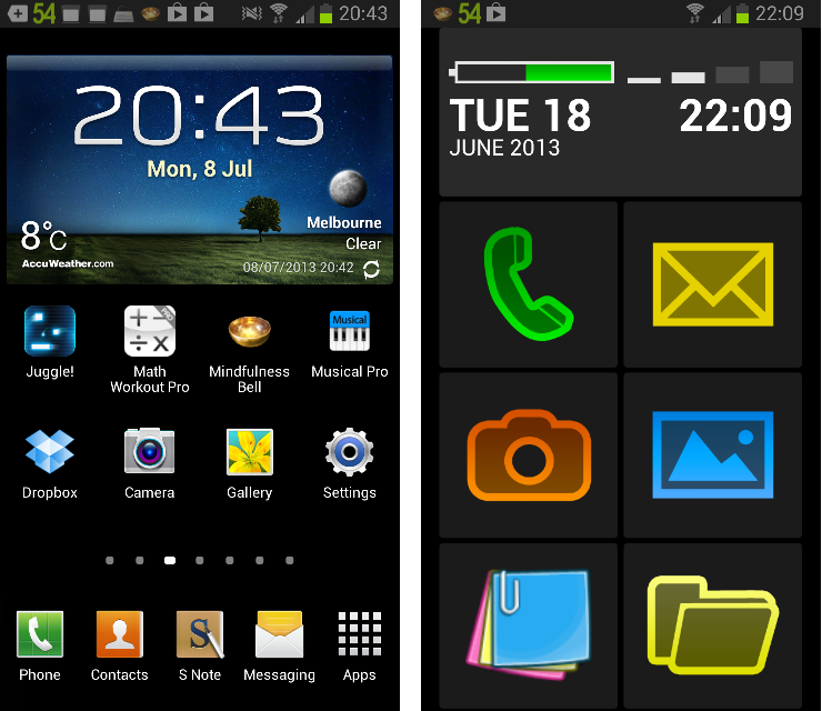 Galaxy S3 and Big Launcher Comparison, side-by-side