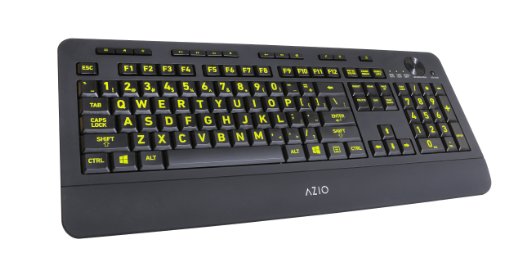 Image of an Azio large-print keyboard with yellow backlight